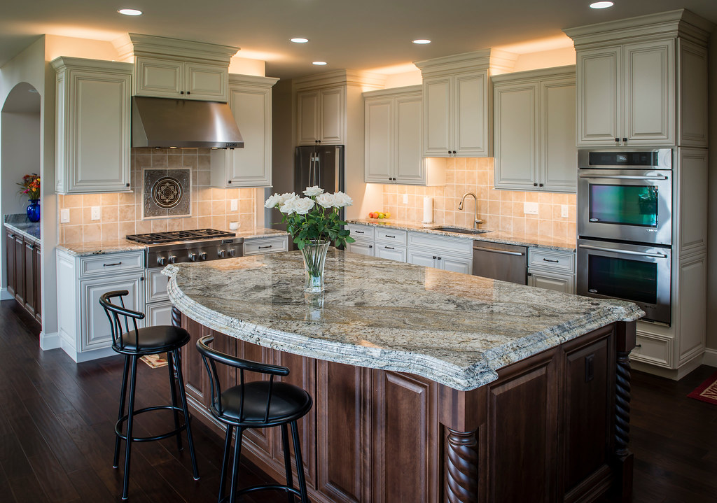 Kitchen island with granite countertop installation